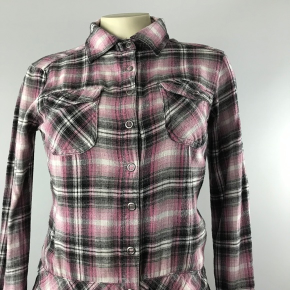 Miley Cyrus button tie tunic top long short sleeve soft flannel feel - Picture 8 of 8